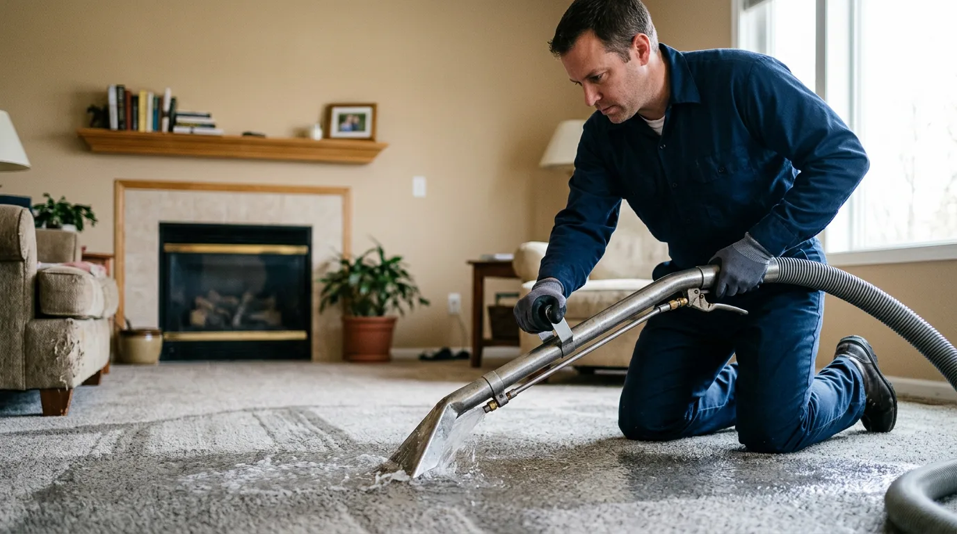 Water damage restoration technician working near Golden City, MO